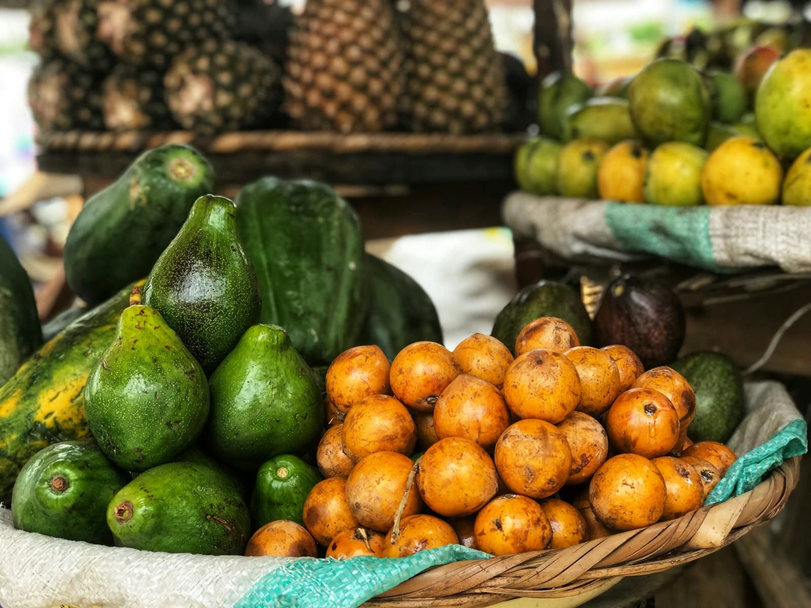 Baskets of fruit at a Nigerian market